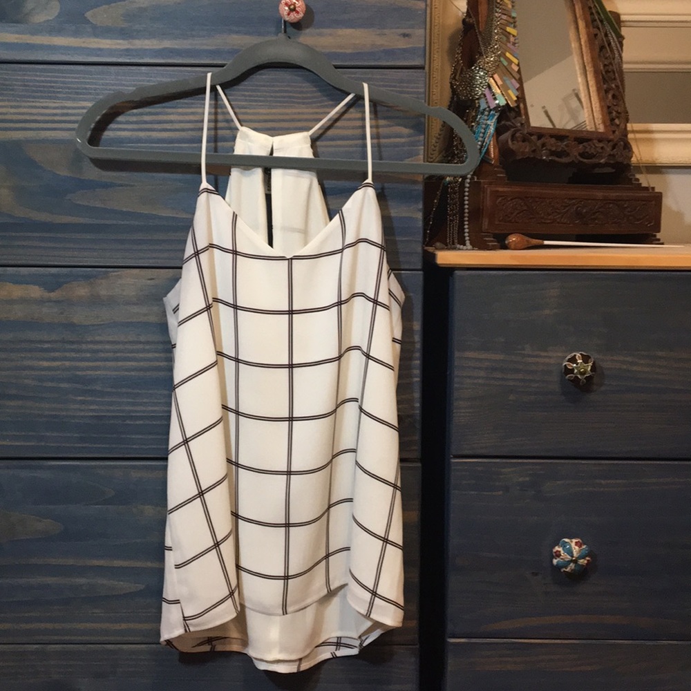 Express plaid blouse, spaghetti strapped top